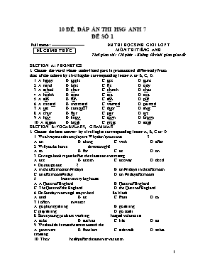 10 Đề và đáp án thi chọn học sinh giỏi Tiếng anh lớp 7